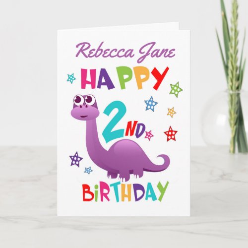 Purple Dinosaur 2nd Birthday Card