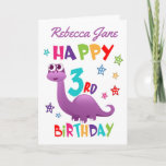 Purple Dinosaur 3rd Birthday Card<br><div class="desc">A special 3rd birthday card! This bright fun second birthday card features a blue dinosaur, some pretty stars and colorful text. A cute design for someone who will be three years old. Add the 3nd birthday child's name to the front of the card to customize it for the special boy...</div>