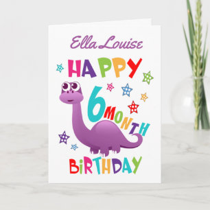 Purple Dinosaur 6 Month Birthday Card