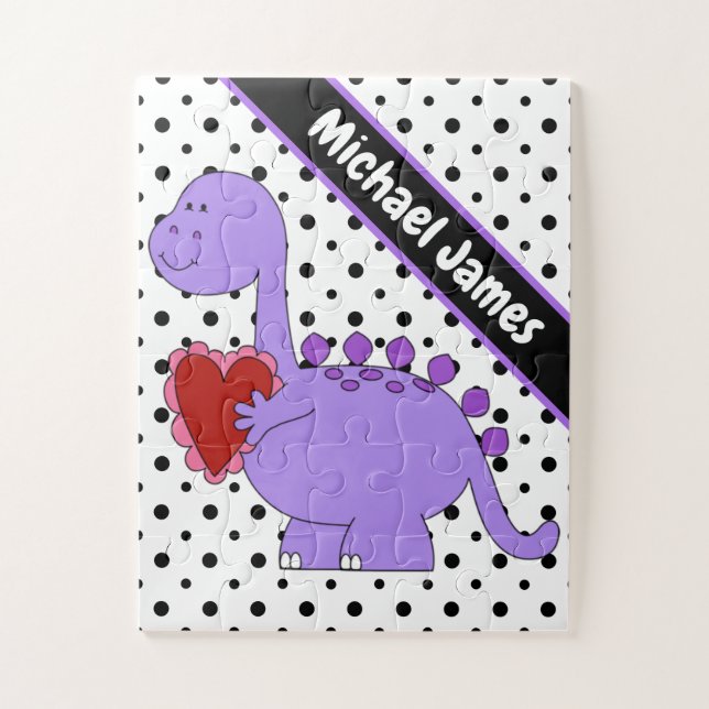 Purple Dinosaur, Cute Personalized Kids Jigsaw Puzzle (Vertical)