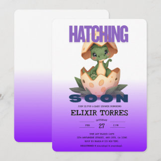 Purple Dinosaur Hatching Soon Invitation