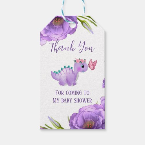 Purple Dinosaur Peony Flowers Custom Thank You Gift Tags