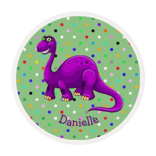 Purple Dinosaur Polka Dots Design Frosting Rounds