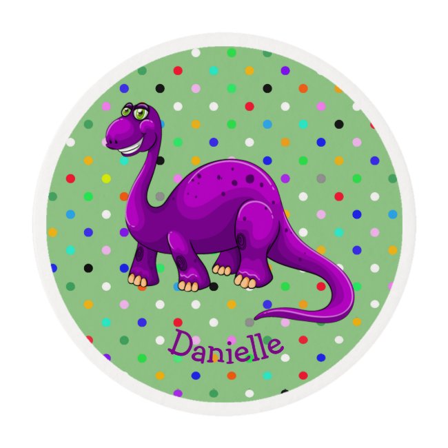 Purple Dinosaur Polka Dots Design Frosting Rounds