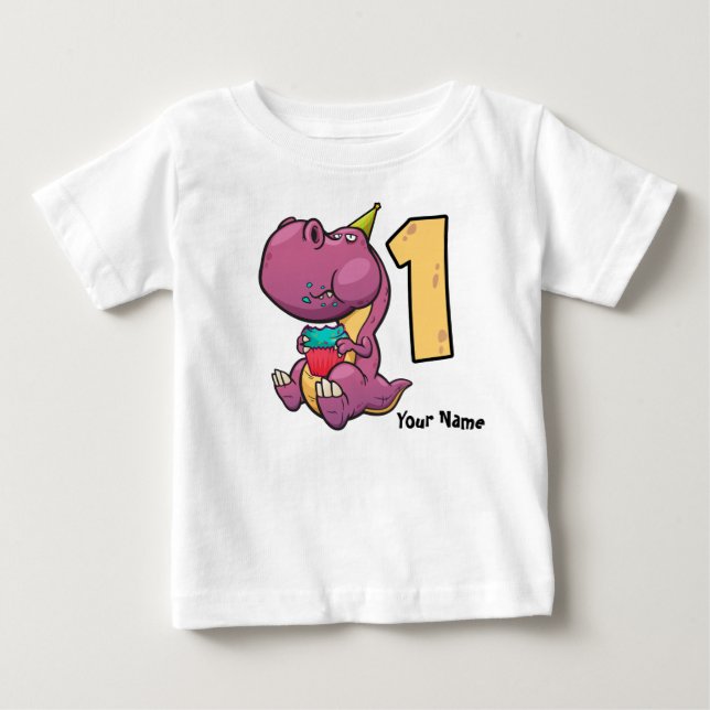 Purple Dinosaur T-Rex 1st Birthday Baby T-Shirt (Front)