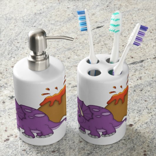 Purple dinosaur/Triceratops+Volcano Bath Set (Front)