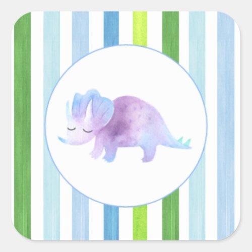 Purple Dinosaur with blue and green stripes Square Sticker