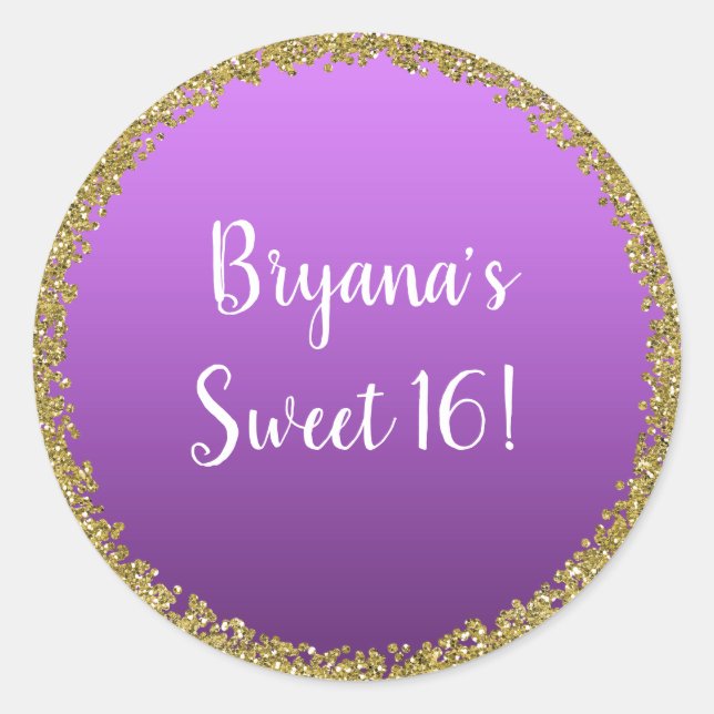 Purple Dipped Gold Glitter Glam Sparkle Party Classic Round Sticker (Front)