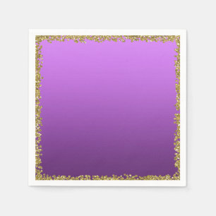 Purple Dipped Gold Glitter Glam Sparkle Party Napkins