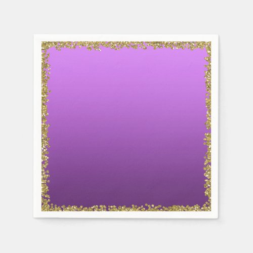 Purple Dipped Gold Glitter Glam Sparkle Party Napkins