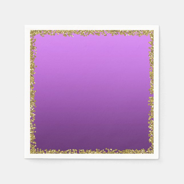 Purple Dipped Gold Glitter Glam Sparkle Party Napkins (Front)