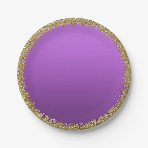 Purple Dipped Gold Glitter Glam Sparkle Party Paper Plates