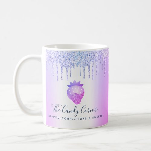 Purple Dipped Strawberry Confection Glitter Drips Coffee Mug