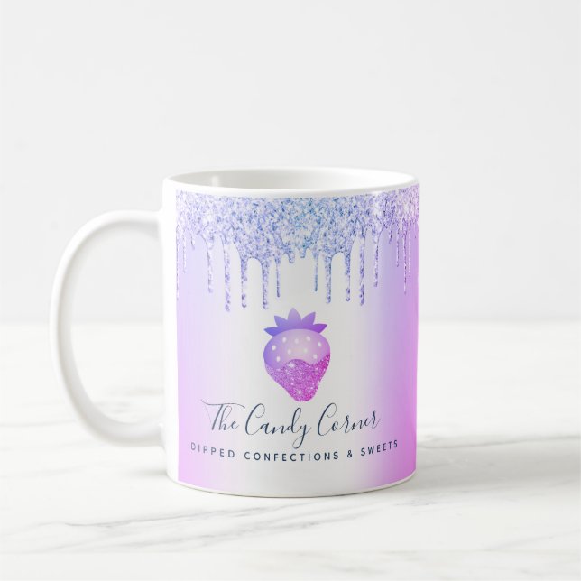 Purple Dipped Strawberry Confection Glitter Drips Coffee Mug (Left)