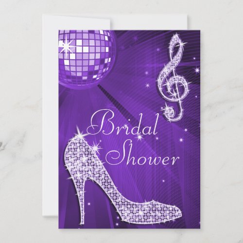 Purple Disco Ball and Sparkle Heels Bridal Shower Invitation