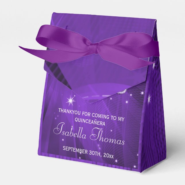 Purple Disco Ball and Sparkle Heels Favor box (Front Side)