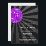 Purple Disco Ball Bat Mitzvah Invitations<br><div class="desc">A unique disco themed Bat Mitzvah invitation. Featuring a purple disco ball on a black background. Modern and trendy -- Easily customize for your event!</div>