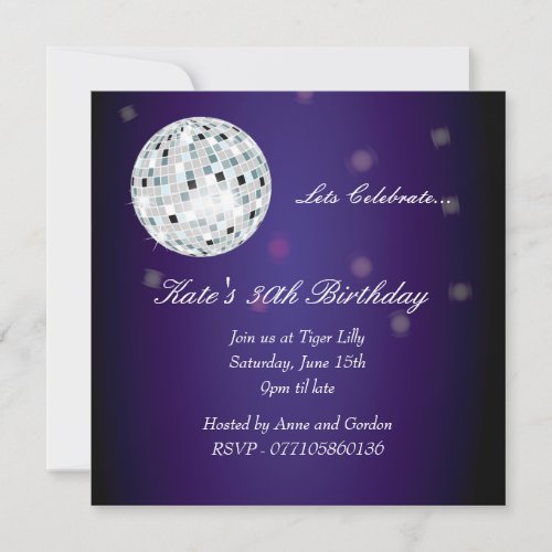 Purple Disco Ball Birthday Party Invitation