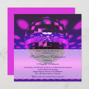 Purple Disco Ball Sweet 16 Birthday Invitation