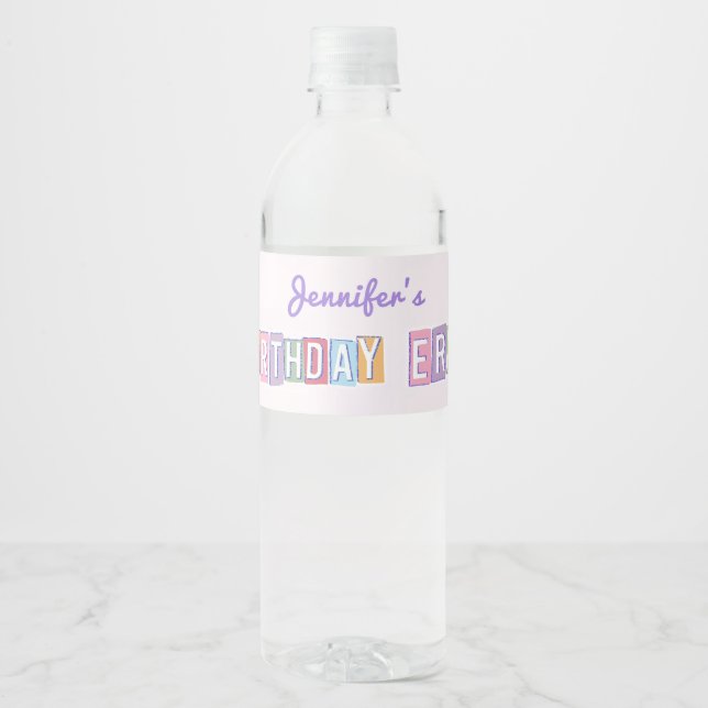 Purple Disco Eras Birthday Water Bottle Label (Front)