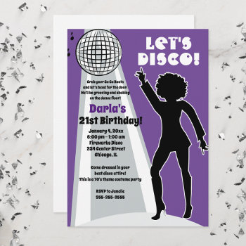 Purple Disco Party Women's Birthday Boogie Invitation by allpetscherished at Zazzle