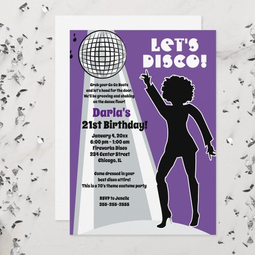 Purple Disco Party Womens Birthday Boogie Invitation