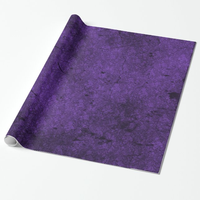 Purple Distressed Goth Damask Wrapping Paper (Unrolled)
