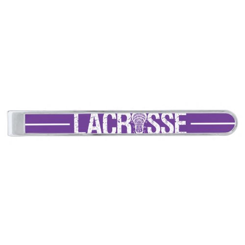 Purple Distressed Lacrosse Silver Finish Tie Bar