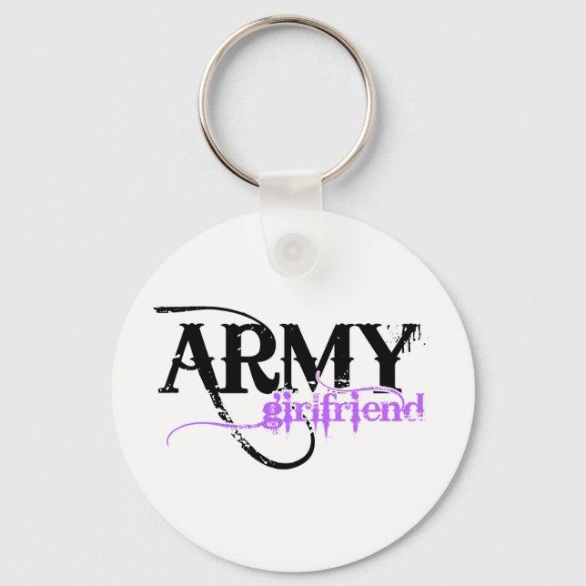 Purple Distressed Lettering Army Girlfriend Keychain (Front)
