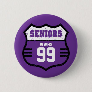 Purple Distressed Seniors Road Sign Button