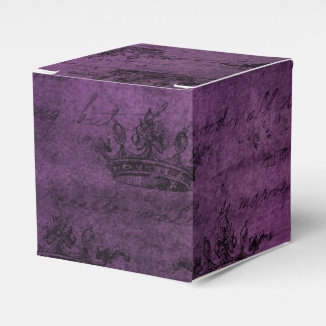 Purple Distressed Vintage Calligraphy Favor Boxes (Front Side)