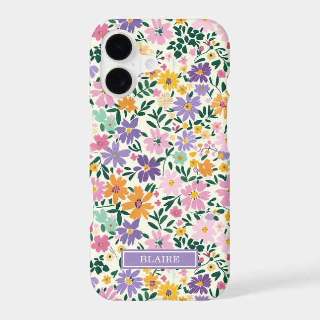 Purple Ditsy Flowers Monogrammed Case-Mate iPhone Case (Back)