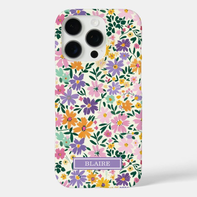 Purple Ditsy Flowers Monogrammed Case-Mate iPhone Case (Back)