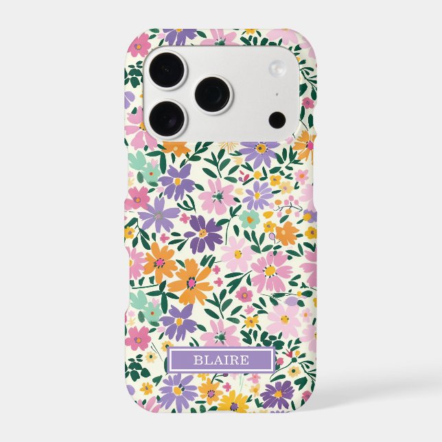 Purple Ditsy Flowers Monogrammed Case-Mate iPhone Case (Back)