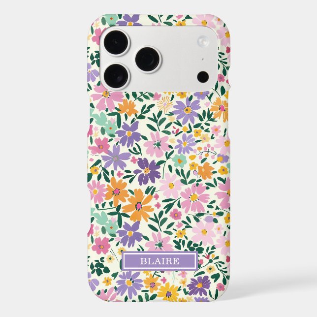 Purple Ditsy Flowers Monogrammed Case-Mate iPhone Case (Back)