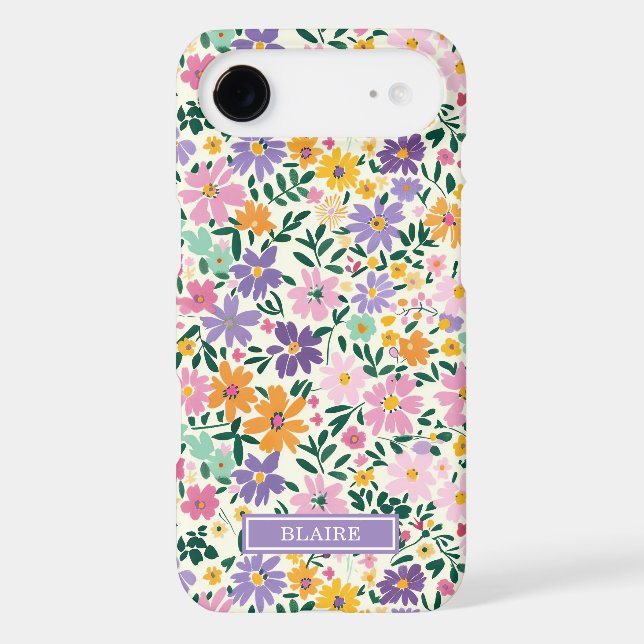 Purple Ditsy Flowers Monogrammed Case-Mate iPhone Case (Back)