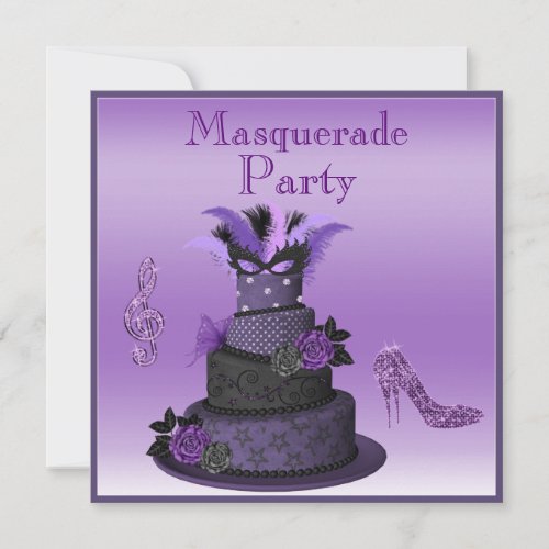 Purple Diva Cake Sparkle Heels Masquerade Party Invitation
