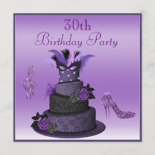 Purple Diva Cake, Sparkle High Heels 30th Birthday Invitation
