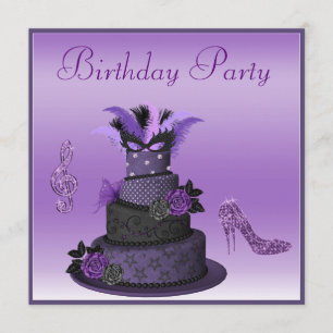 Purple Diva Cake, Sparkle High Heels Birthday Invitation