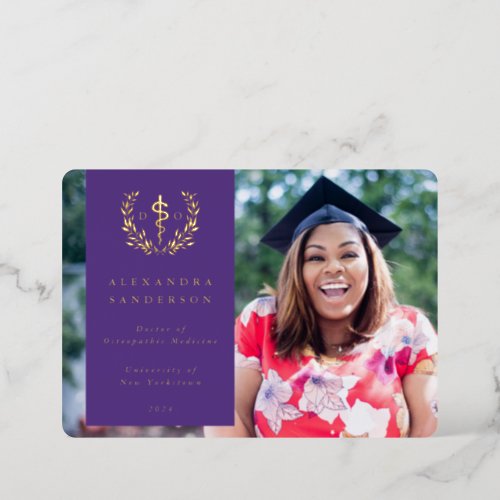 Purple DO Asclepius Graduation Photo Announcement