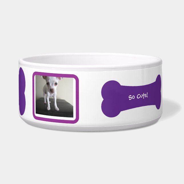 Purple Dog Bone Photo Personalized Pet Bowl (Right)