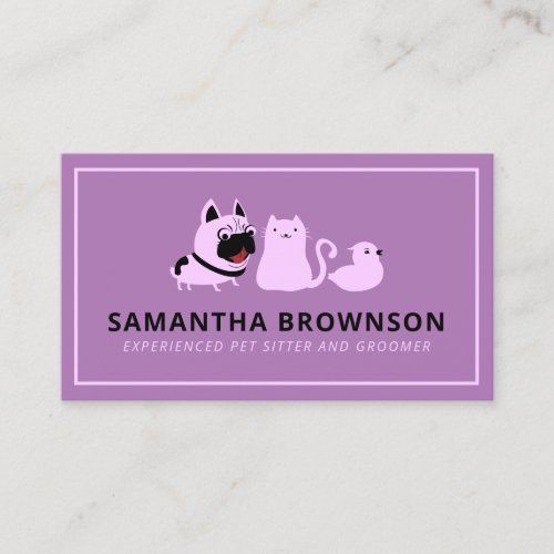 Purple Dog Cat Bird Pet Sitter Business Card