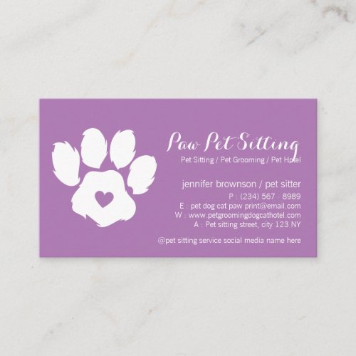 Purple Dog Logo Heart Paw Business Card
