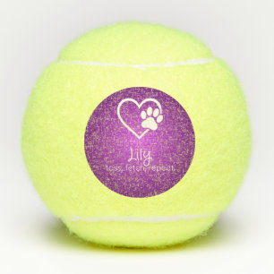 Purple Dog Name Tennis Ball 'toss, fetch, repeat'