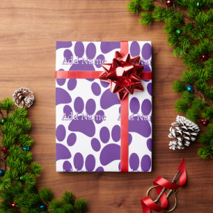 Purple Dog Paw Print Custom Name Wrapping Paper