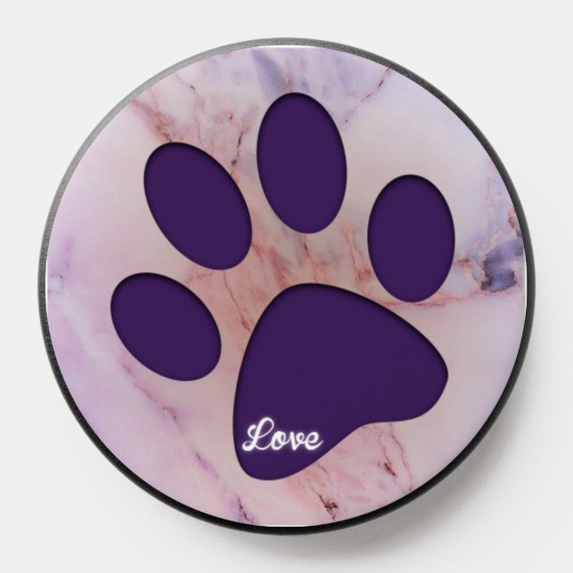 Purple Dog Paw Print Love Minimal Aesthetic Design PopSocket (Popsocket)