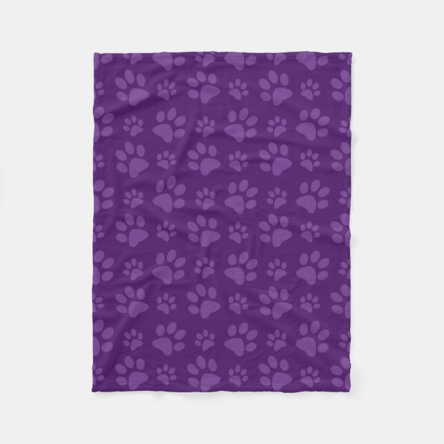 Purple dog paw print pattern fleece blanket (Front)