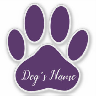Purple Dog Paw Print With Custom Name Personalized Sticker