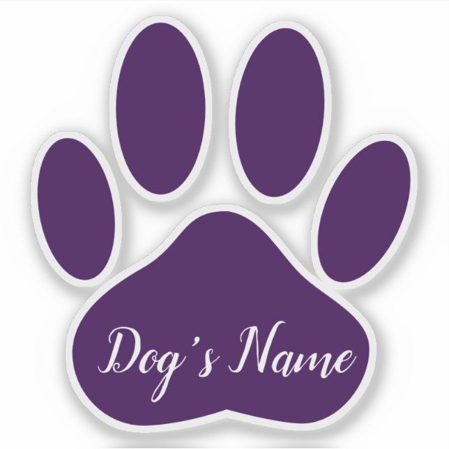 Purple Dog Paw Print With Custom Name Personalized Sticker (Front)