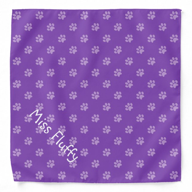 Purple Dog Paw Prints Personalize Name Bandana (Front)